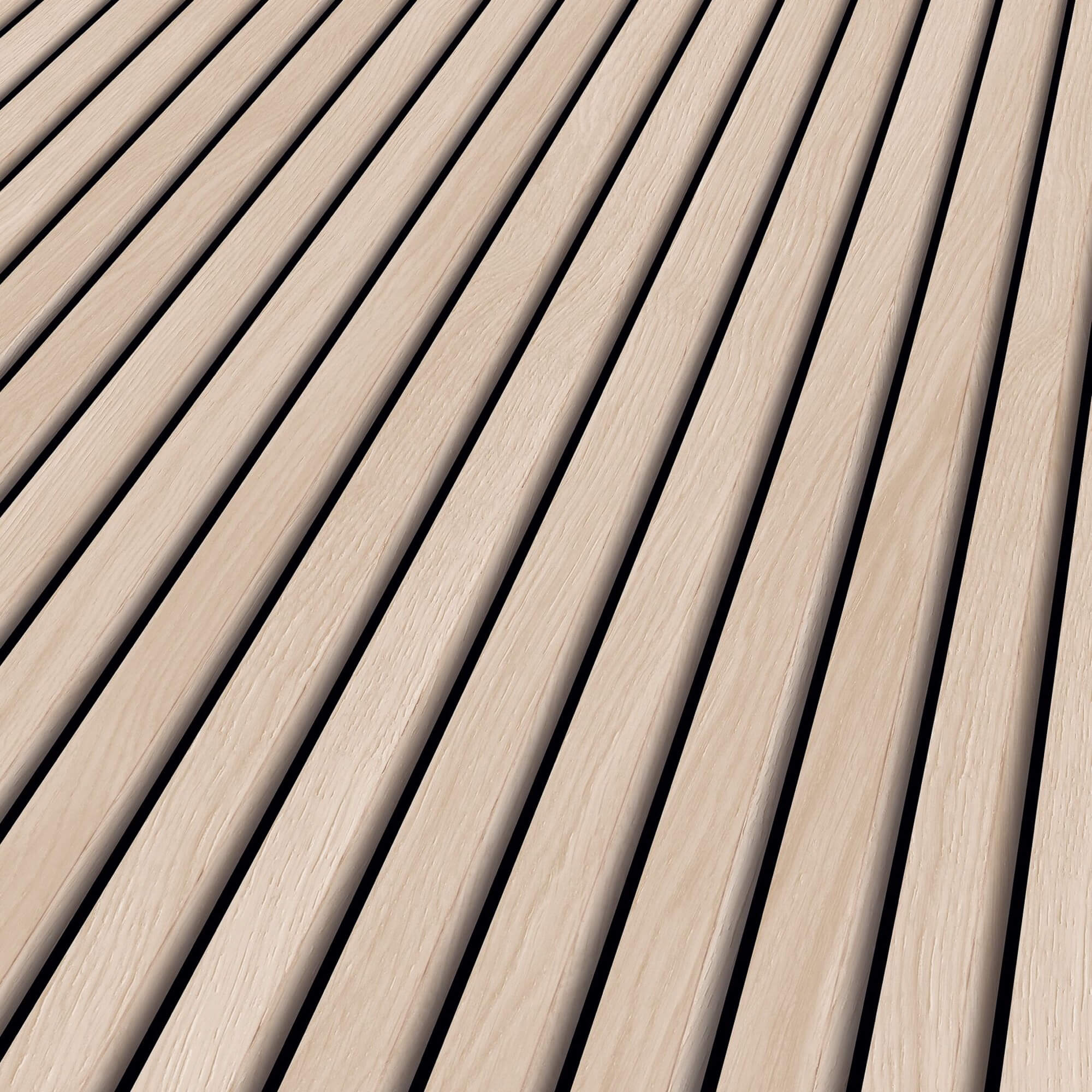 Helle Holzlatten bilden diagonal verlaufend parallel angeordnete Reihen, liegen mit schmalen dunklen Fugen eng aneinander auf einer ebenen Fläche, sichtbare Holzmaserung.